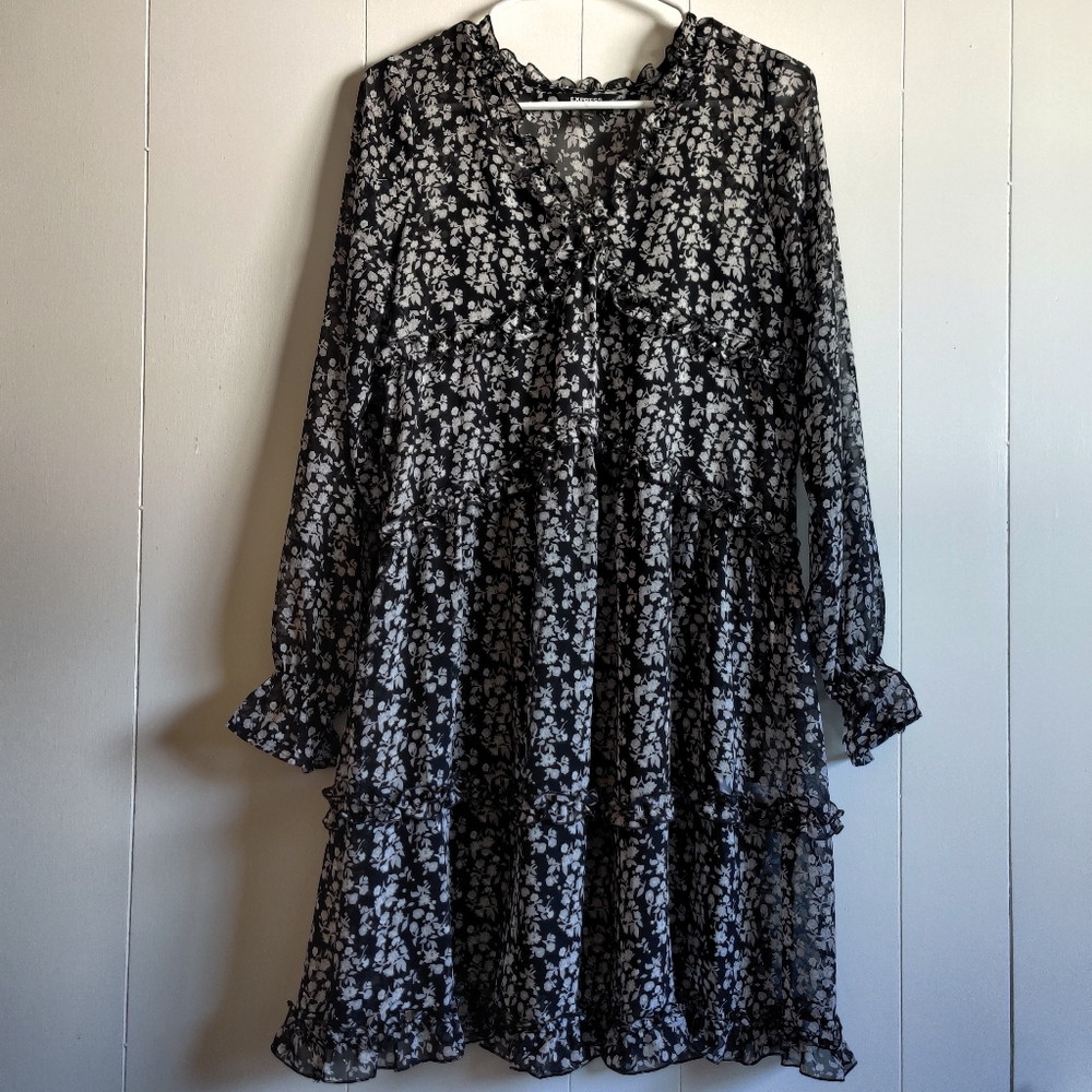 Express Floral Black Long Sleeve Dress